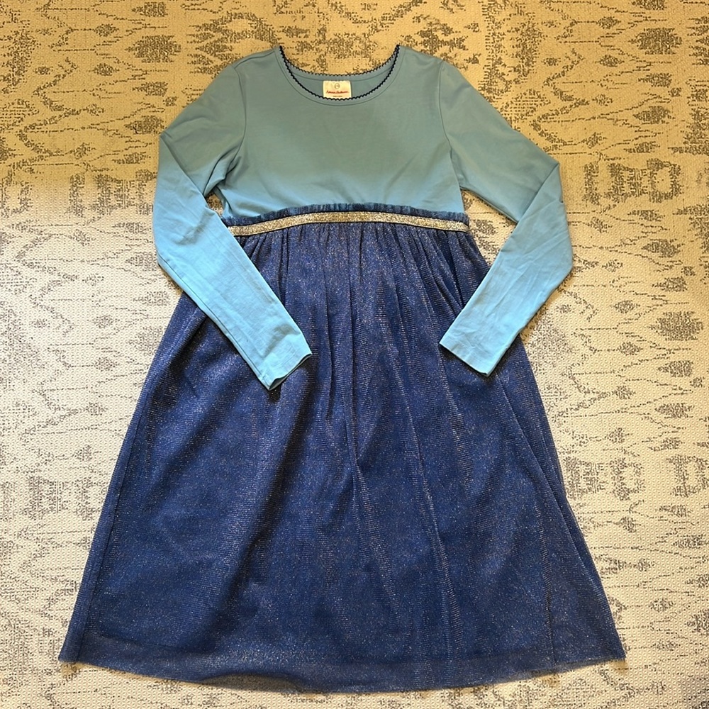 Hanna Andersson long dress in blue with gold sparkles
